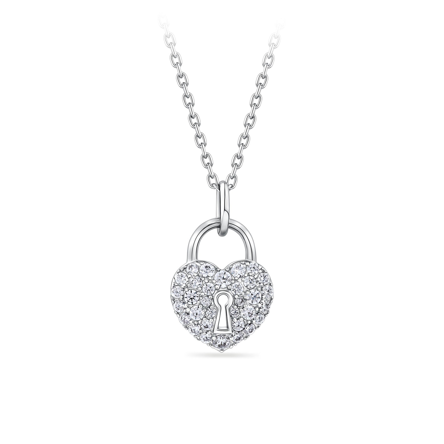 Cubic Zirconia Heart Lock Pendant in Sterling Silver