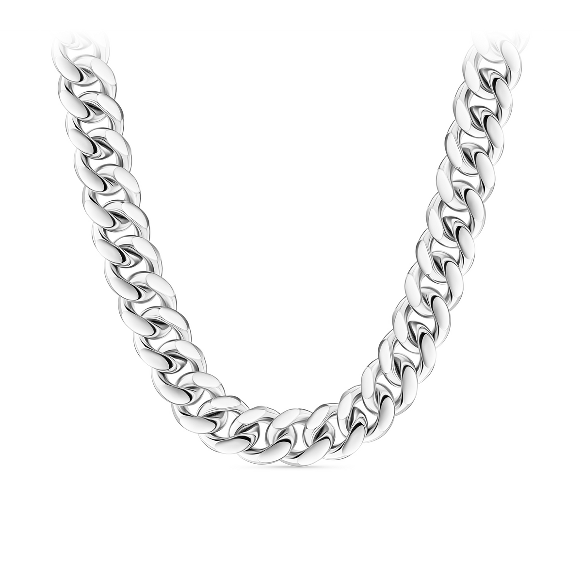 Solid Miami Link Chain in Sterling Silver Rhodium Plate