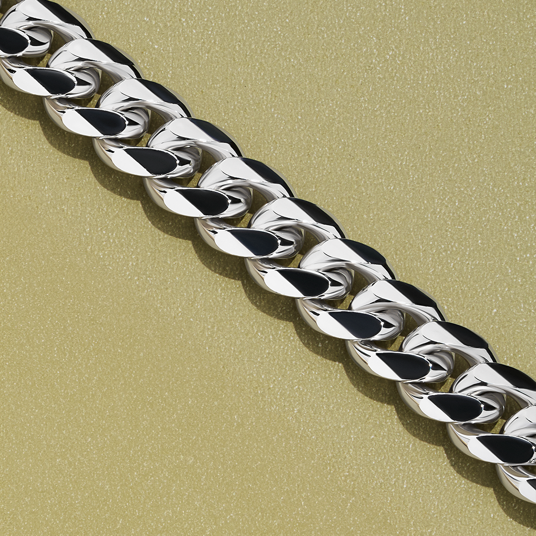 Solid Miami Link Chain in Sterling Silver Rhodium Plate