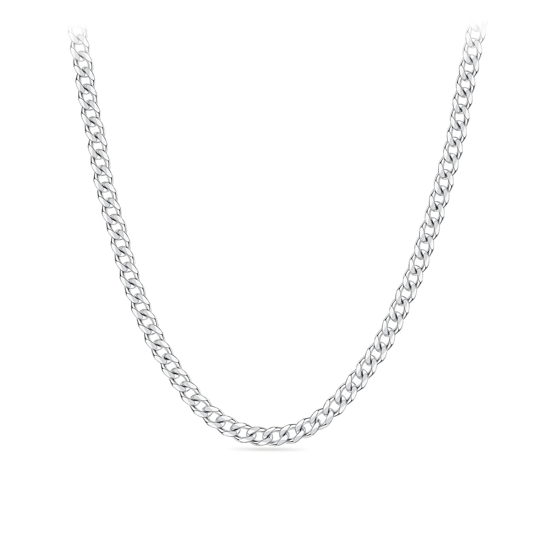 Solid Curb Link Chain in Sterling Silver Rhodium Plate