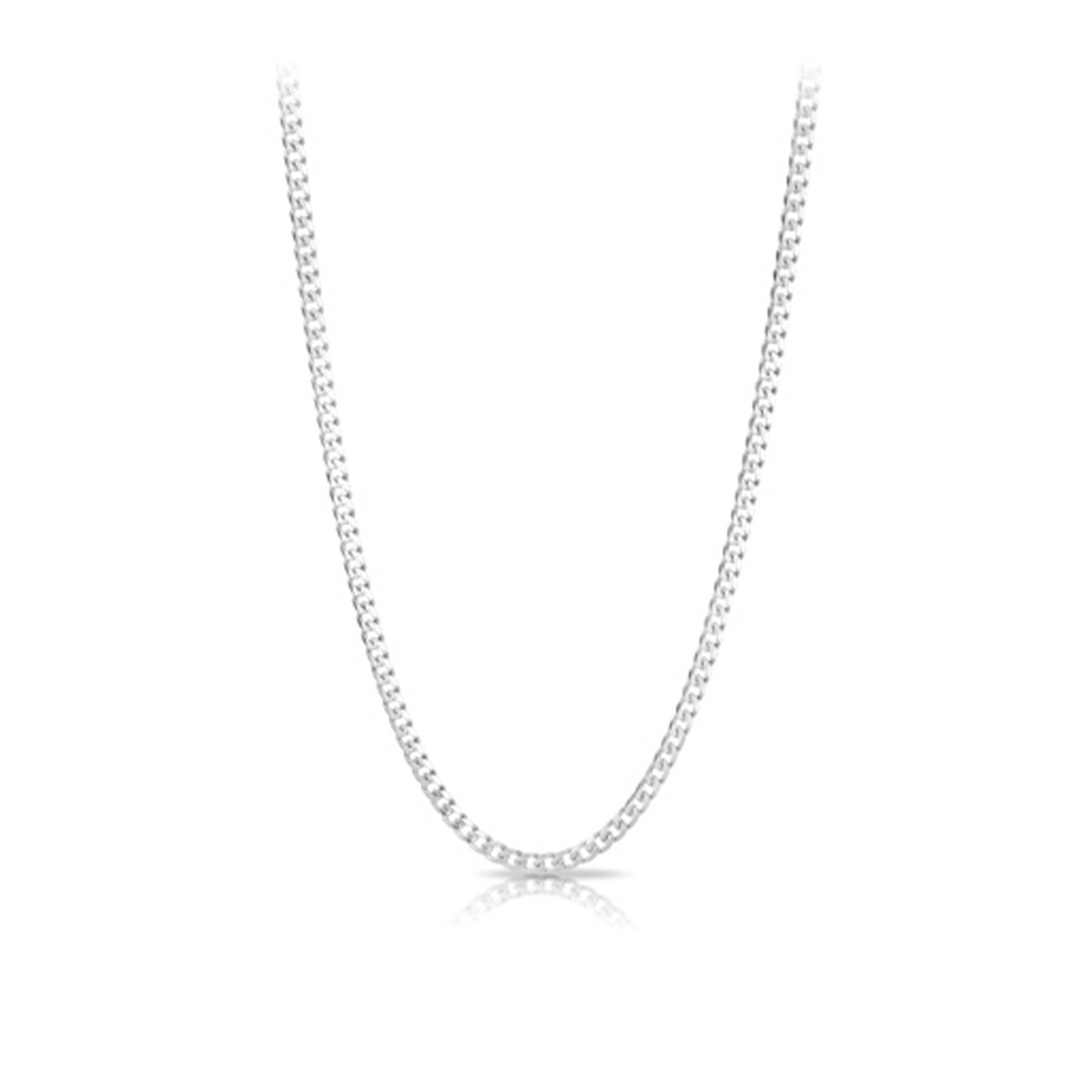 Solid Curb Link Chain in Sterling Silver Rhodium Plate