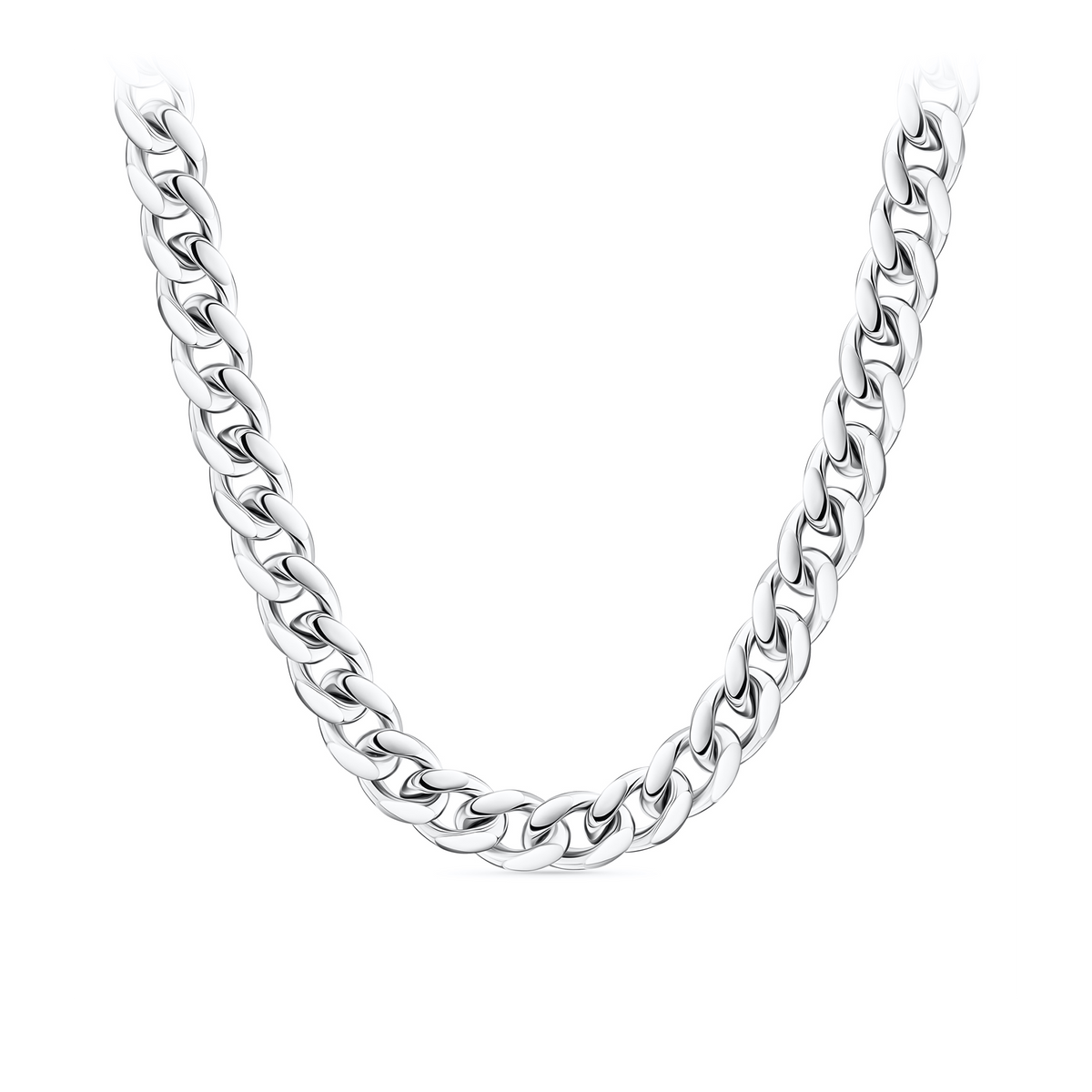 Solid Curb Link Chain in Sterling Silver Rhodium Plate