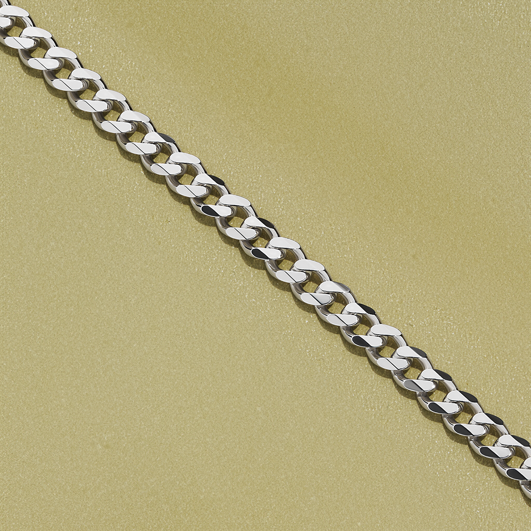 Solid Curb Link Chain in Sterling Silver Rhodium Plate