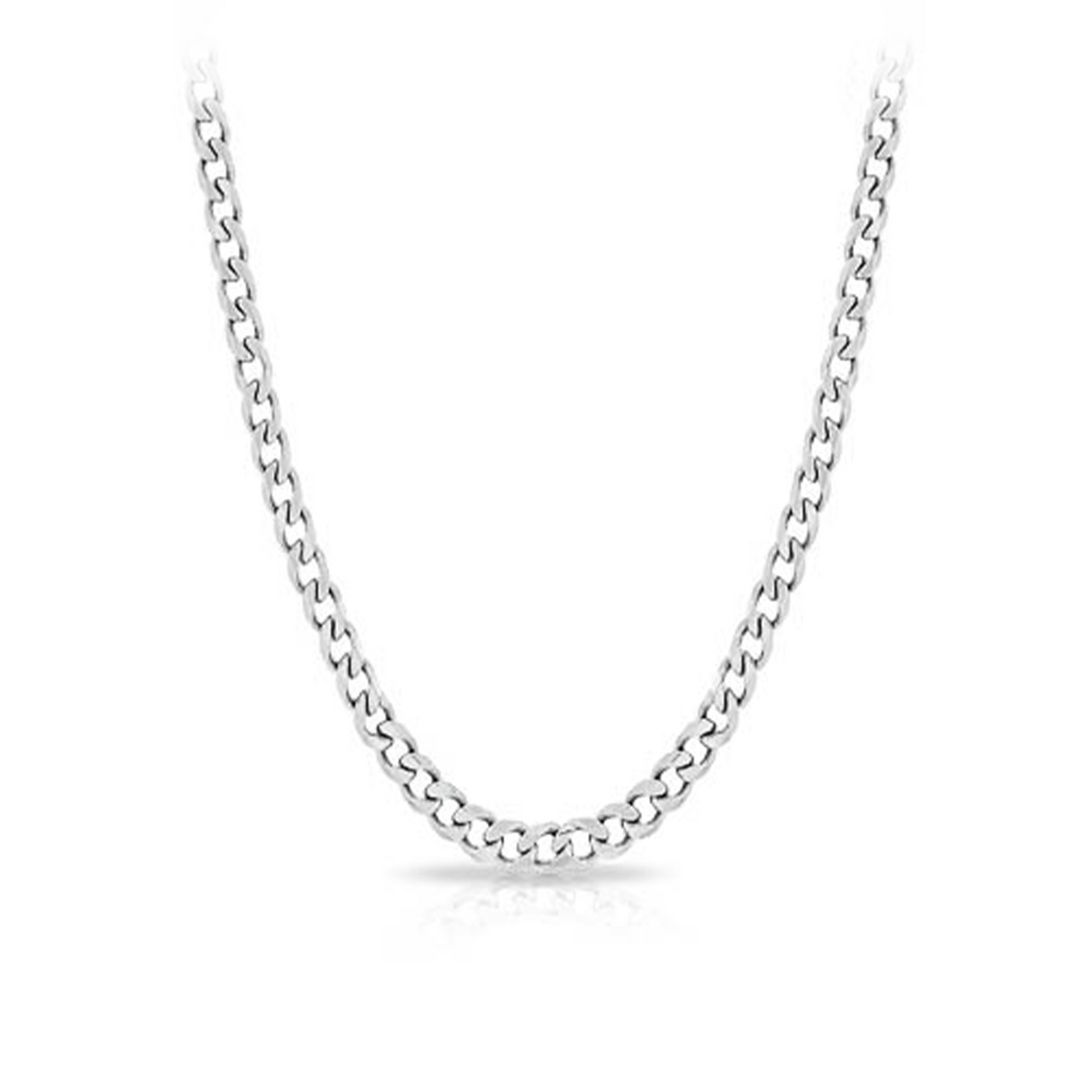 Solid Curb Link Chain in Sterling Silver Rhodium Plate