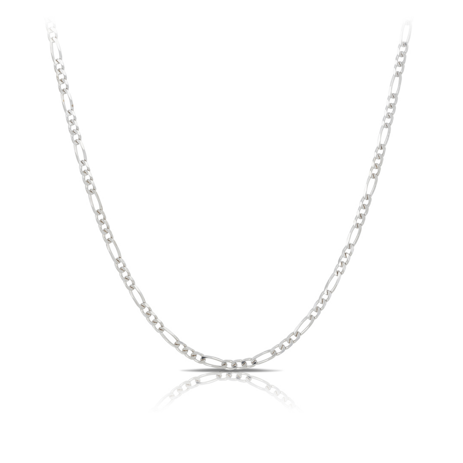 Solid Figaro Chain in Sterling Silver Rhodium Plate