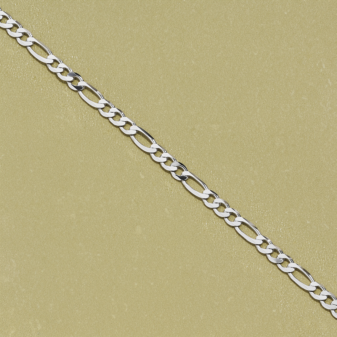 Solid Figaro Link Chain in Sterling Silver Rhodium Plate