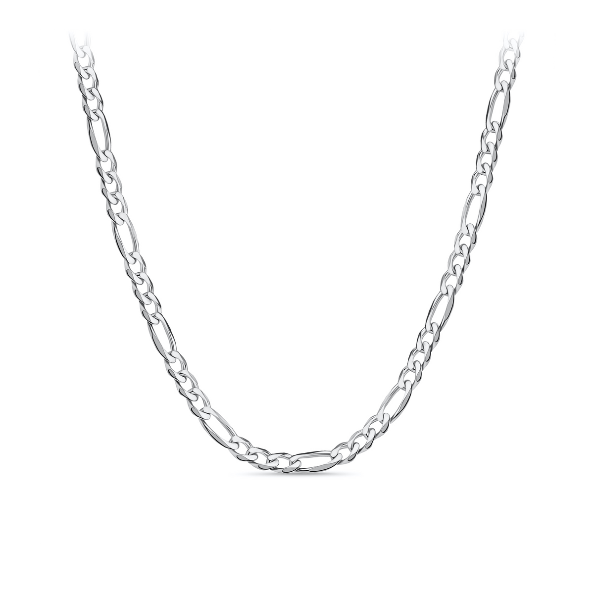 Solid Figaro Link Chain in Sterling Silver Rhodium Plate