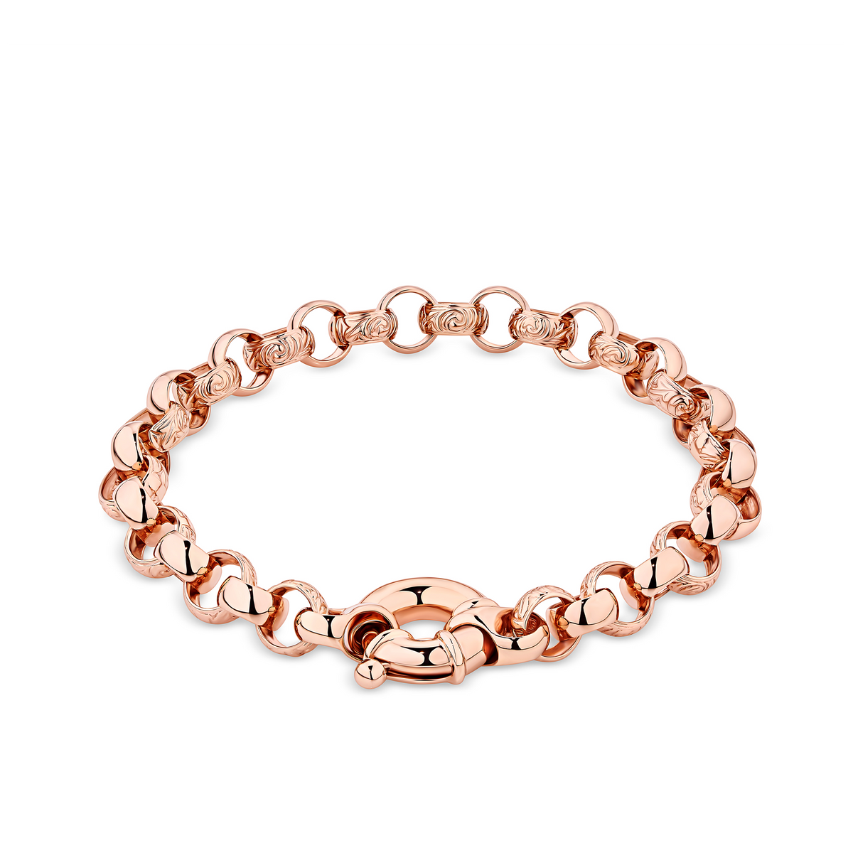 Embossed Round Solid Link Bracelet in 9ct Rose Gold