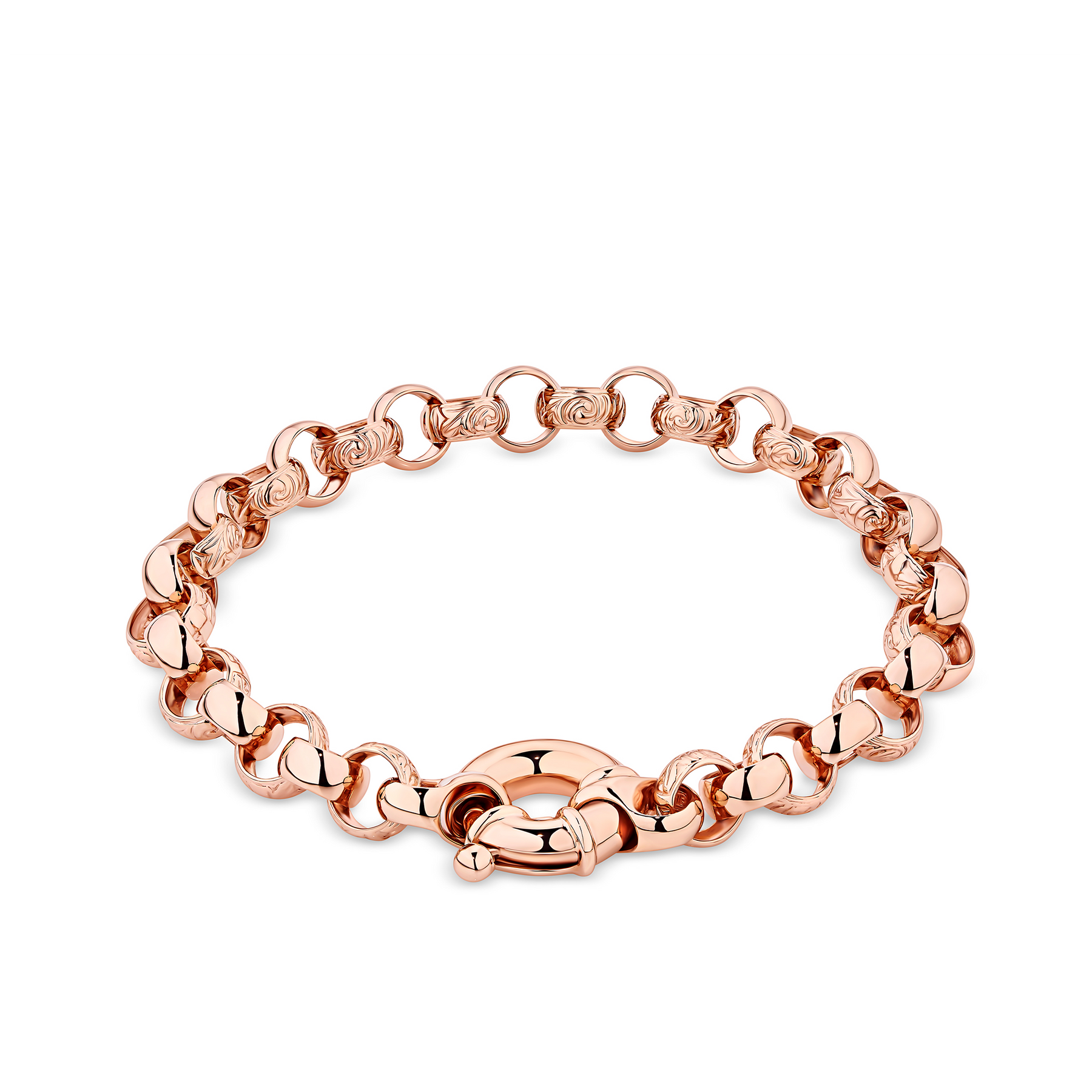 Embossed Round Solid Link Bracelet in 9ct Rose Gold