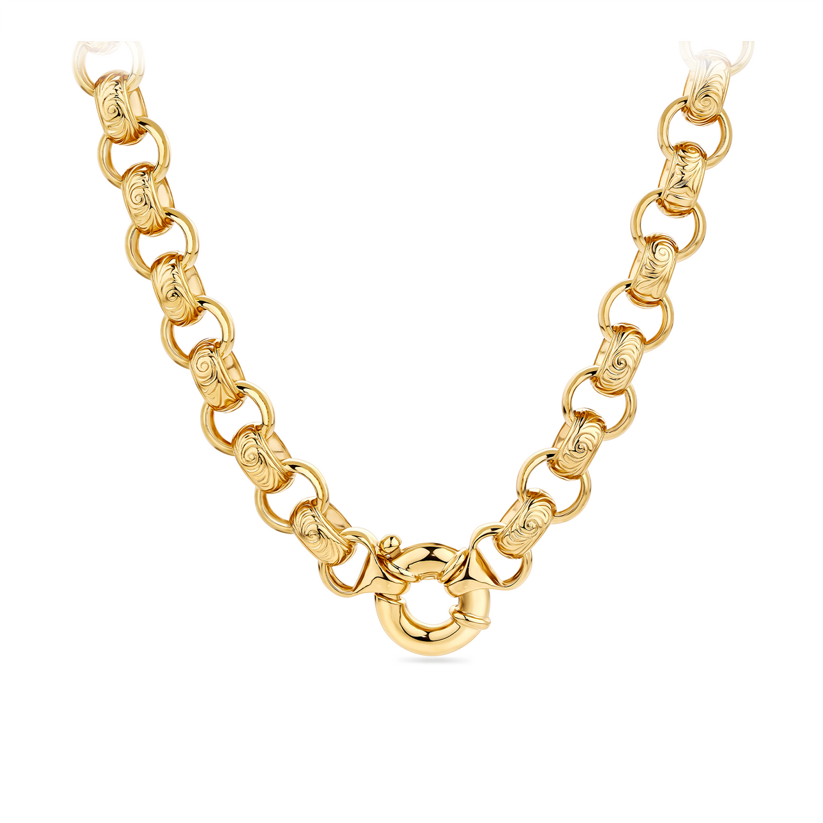 Embossed Solid Belcher Link Necklace in 9ct Yellow Gold