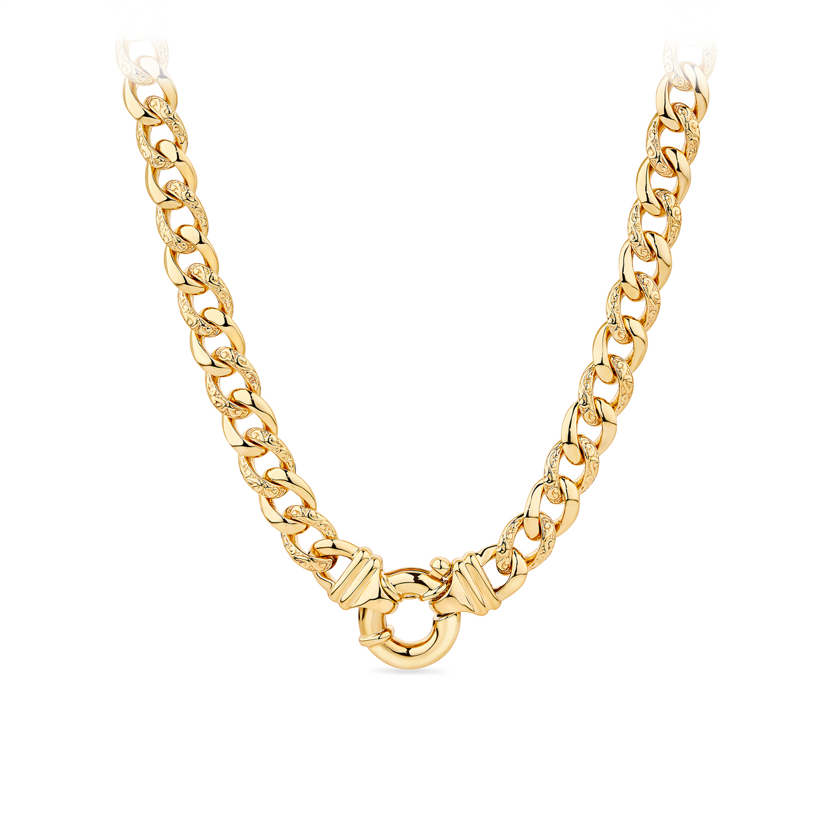 Engraved Solid Curb Link Necklace in 9ct Yellow Gold