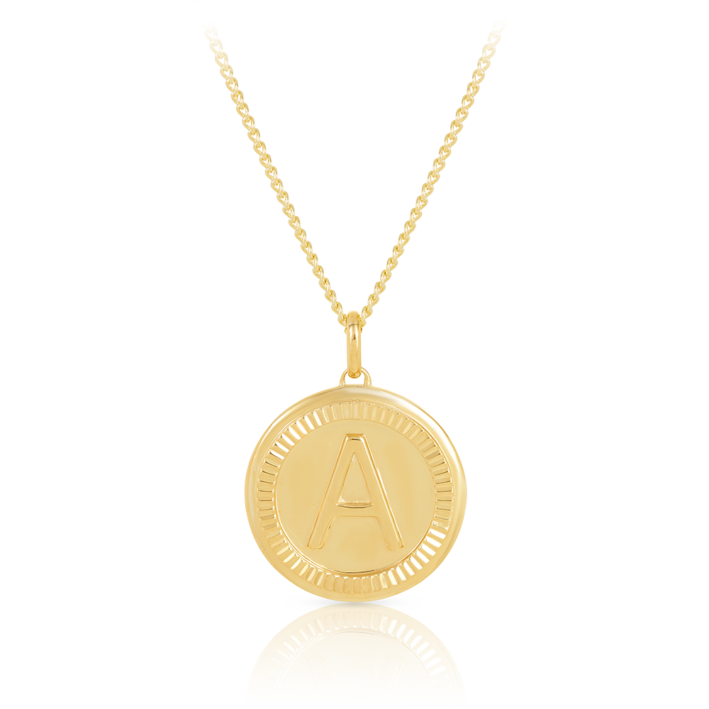 Initial Round Pendant in Solid 9ct Yellow Gold