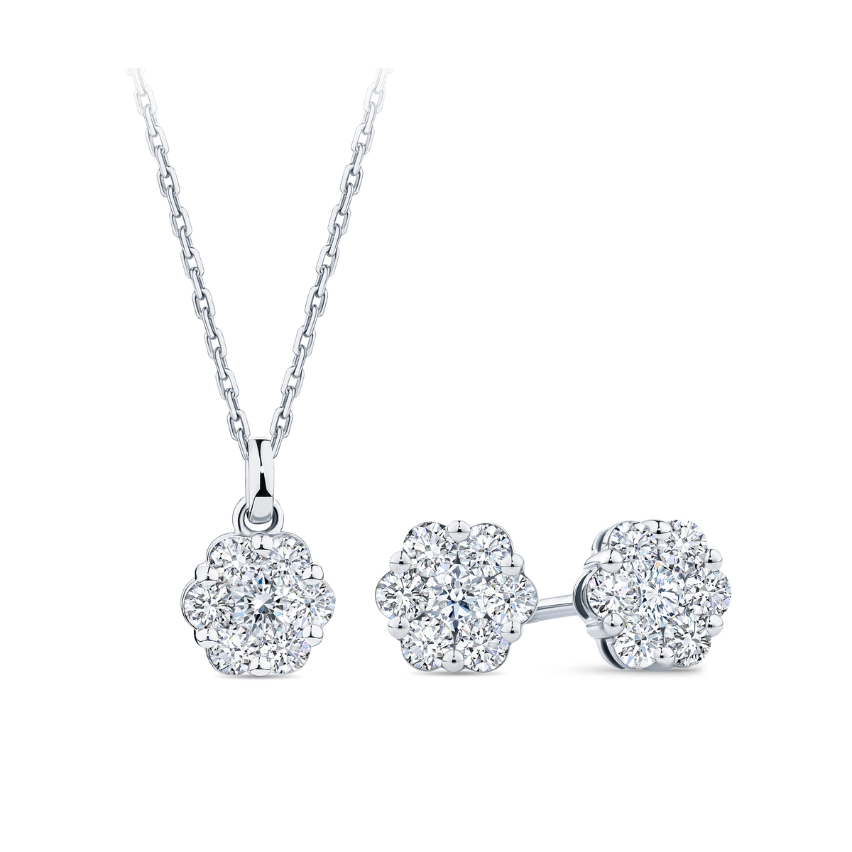 0.77ct TW Cluster Lab Grown Diamond Pendant and Earrings Set in 9ct White Gold