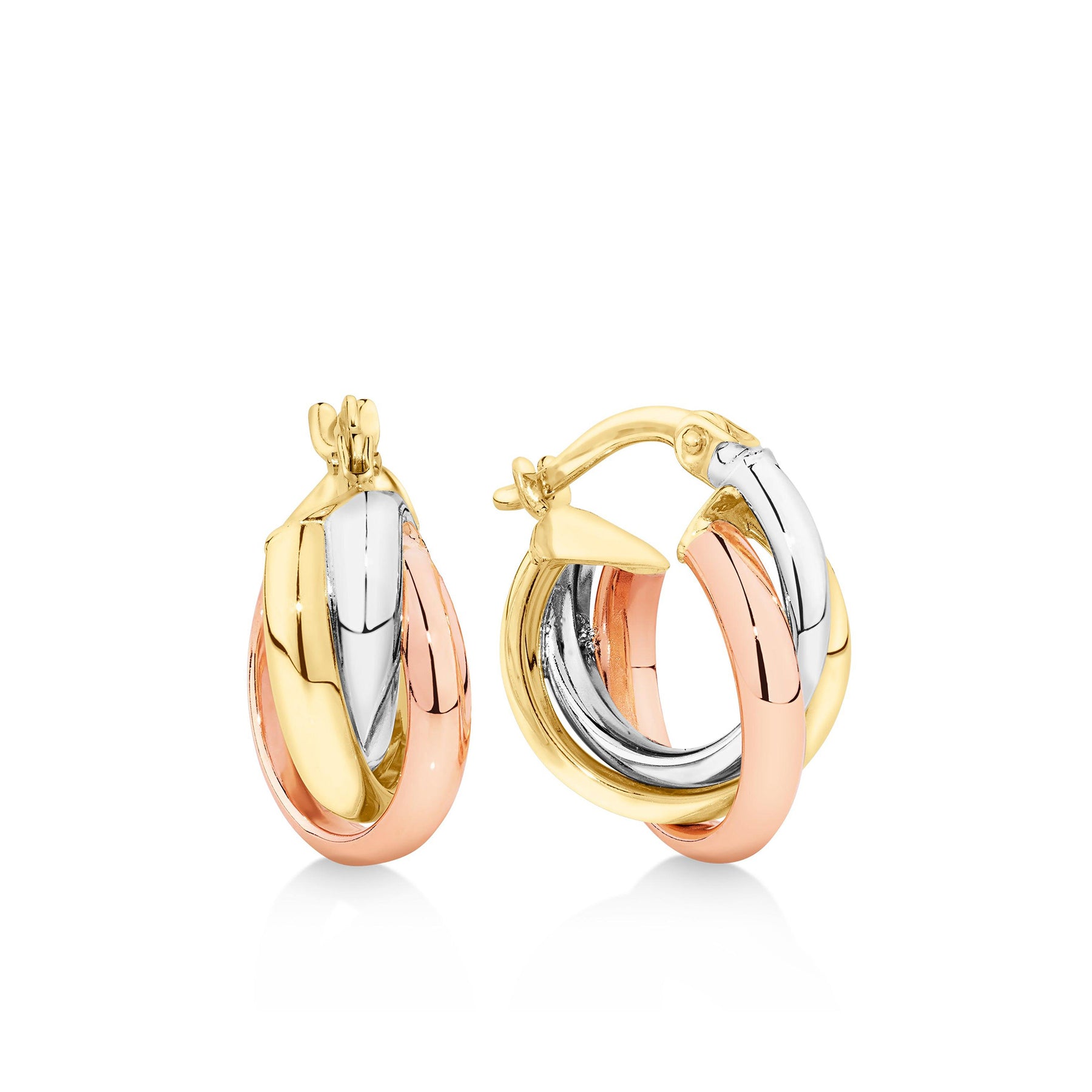 Three Tone Hoop Earrings in 9ct Yellow, White & Rose Gold