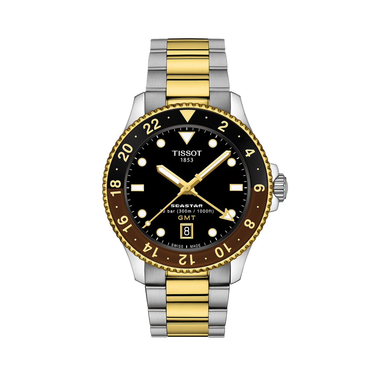 Tissot Seastar Men's 40mm Stainless Steel & Yellow IP Quartz GMT Watch T120.852.22.051.00