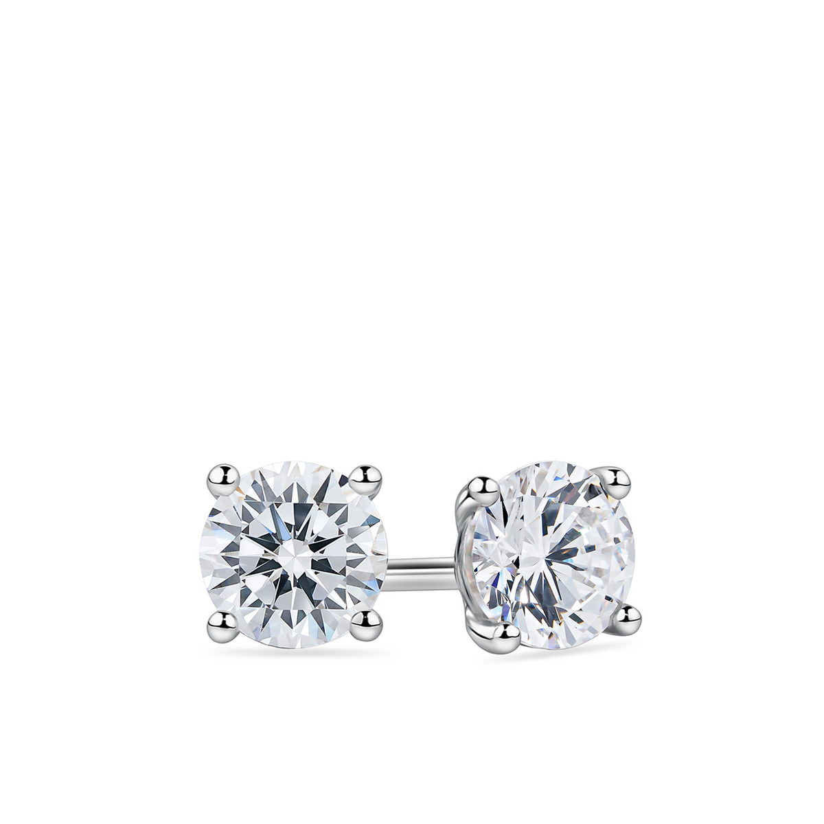 Round Cubic Zirconia Stud Earrings in Sterling Silver Rhodium Plate