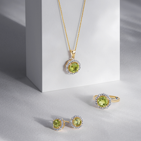 Bluebird™ Peridot & Diamond Halo Ring set in 9ct Yellow Gold