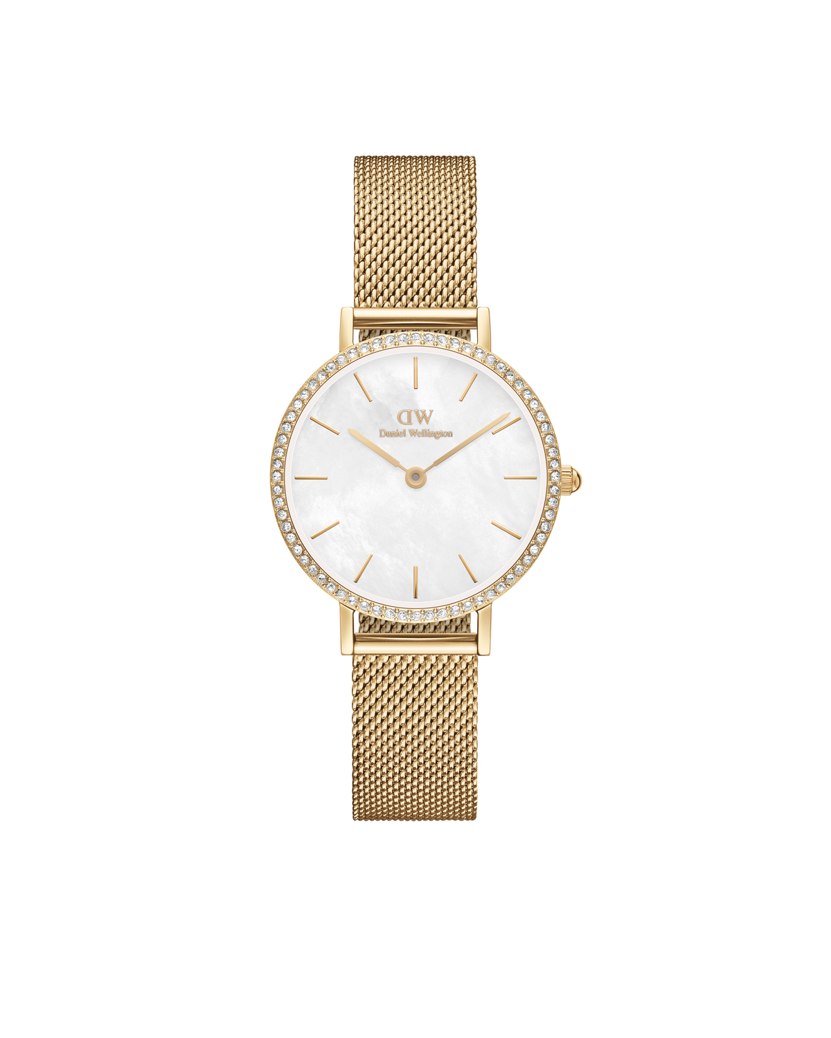 Daniel Wellington Petite 28 Bezel Mesh White Mother of Pearl Gold Watch