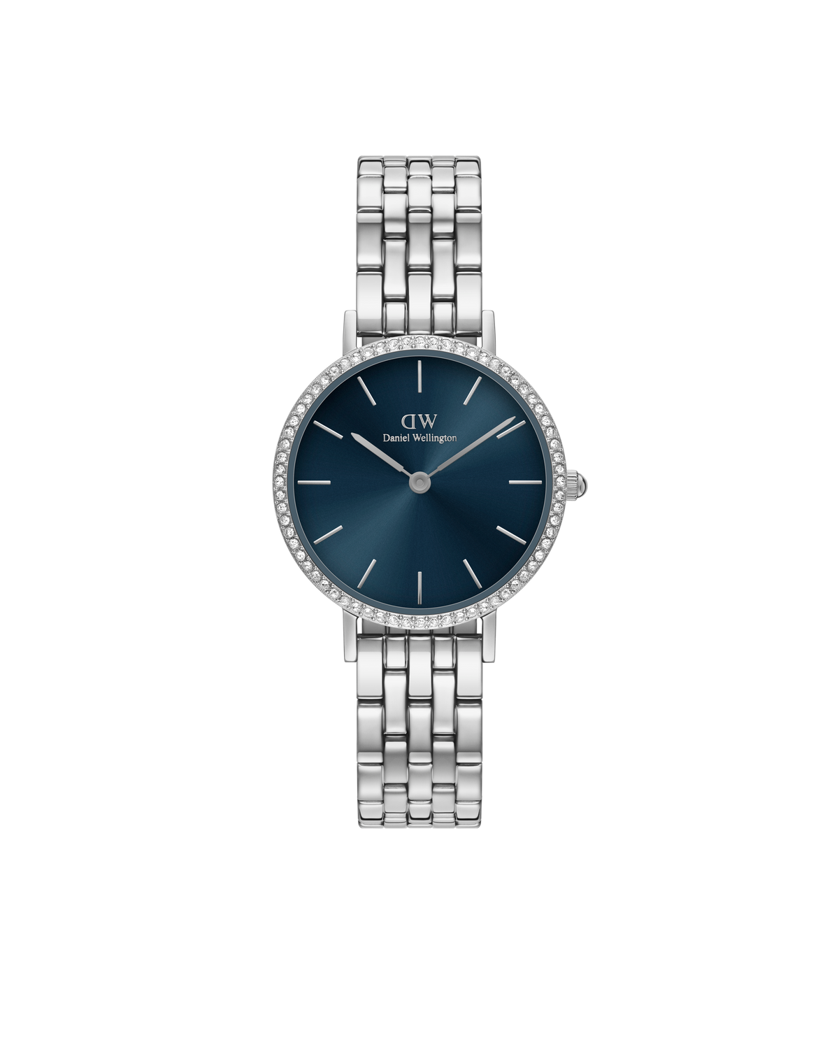 Daniel Wellington Petite 28 Bezel 5-Link Arctic Sunray Silver Watch