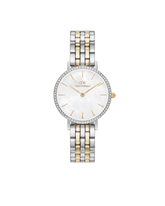 Daniel Wellington Petite 28 Bezel 5-Link White Mother of Pearl Two-Tone Gold & Silver Watch