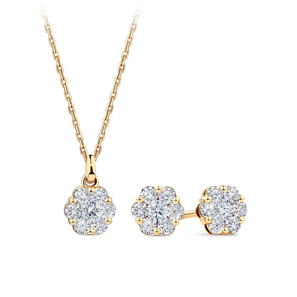 0.77ct TW Cluster Lab Grown Diamond Pendant and Earrings Set in 9ct Yellow Gold