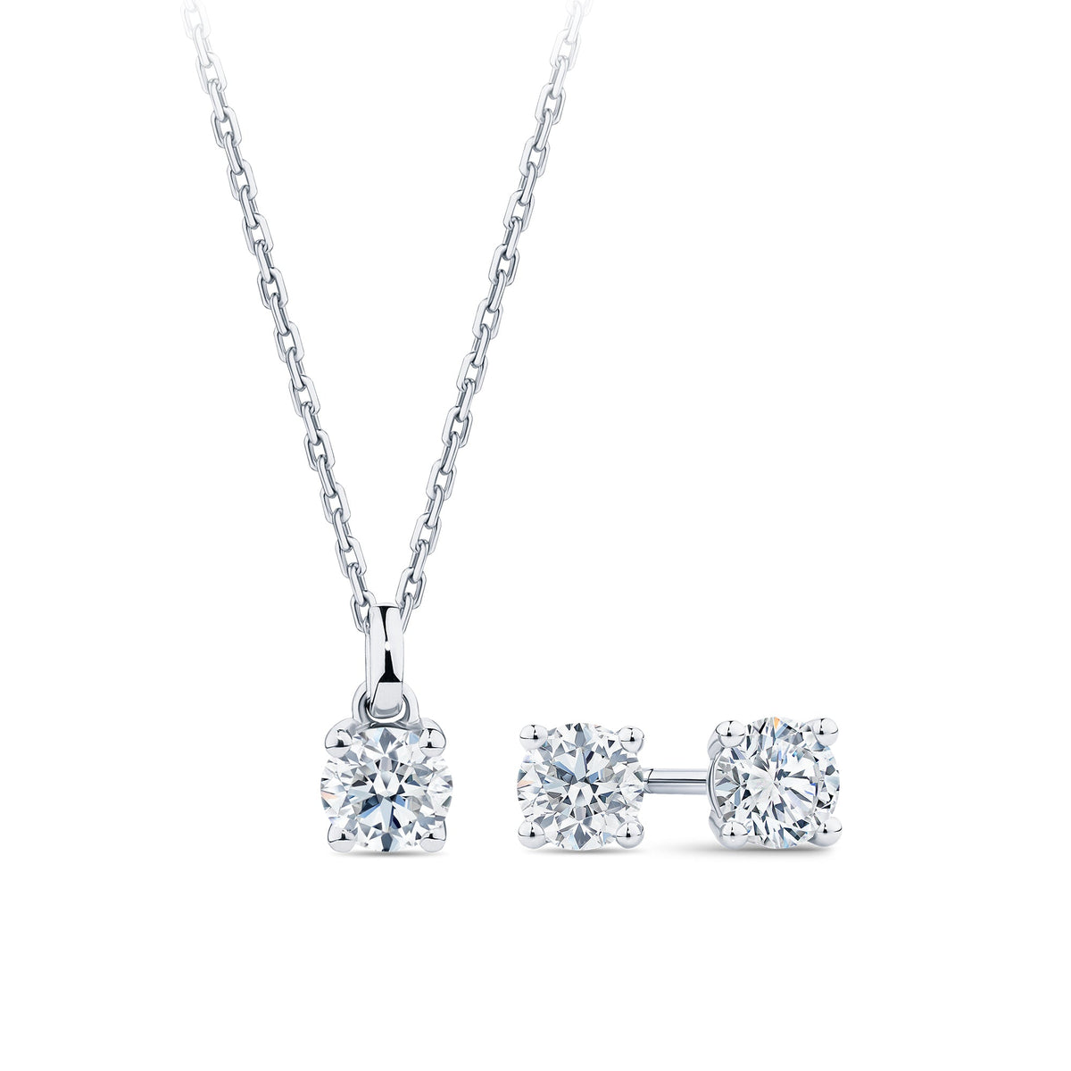 0.75ct TW Round Brilliant Cut Lab Grown Diamond Pendant and Earrings Set in 9ct White Gold