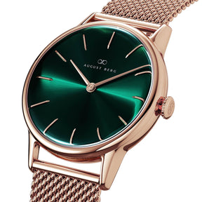 August Berg Women's Serenity Rose PVD Quartz Fashion 32mm Watch Green Dial 10232A11MRG - Wallace Bishop