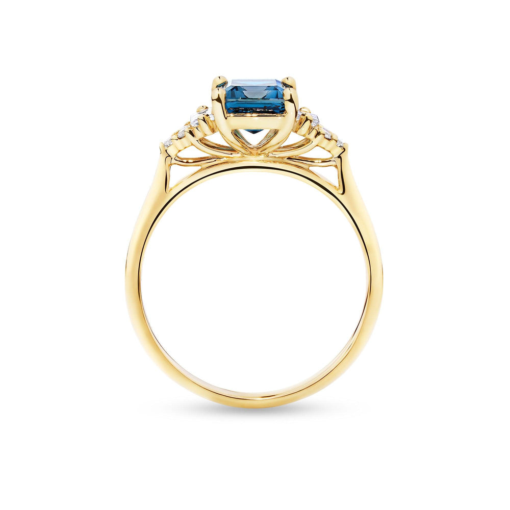 Bluebird London Blue Topaz & 0.26ct TW Diamond Ring in 9ct Yellow Gold