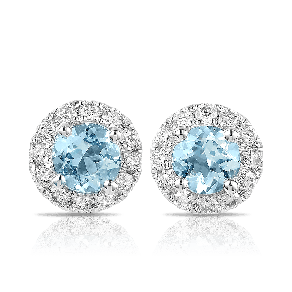 9CT White Gold Round Aquamarine Rubover Stud Earrings 4mm – Herbert Marx