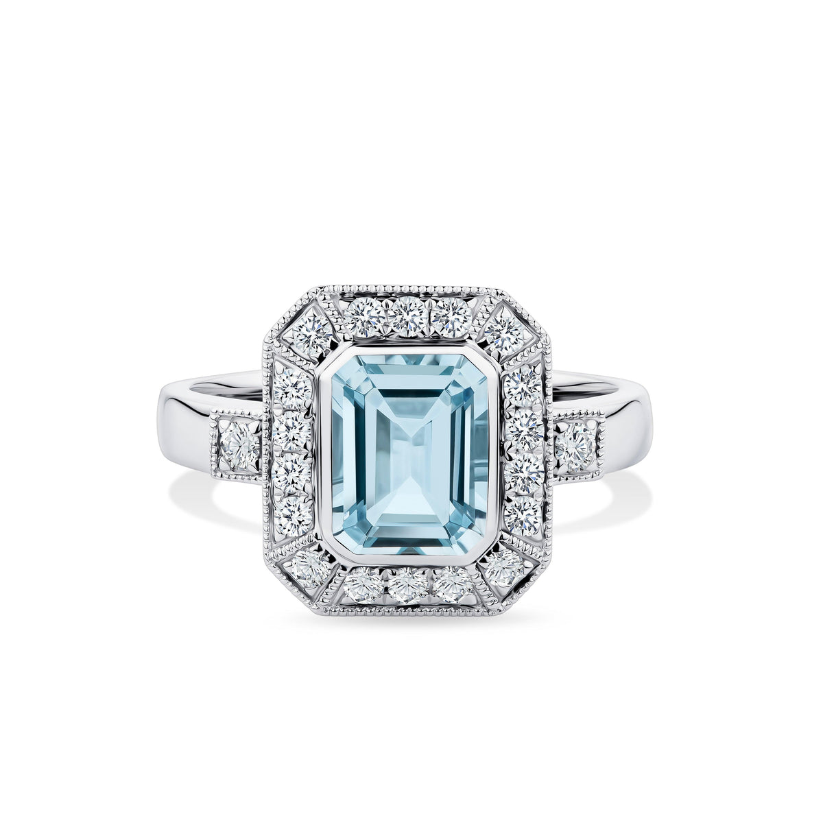 Aquamarine and diamond online ring white gold