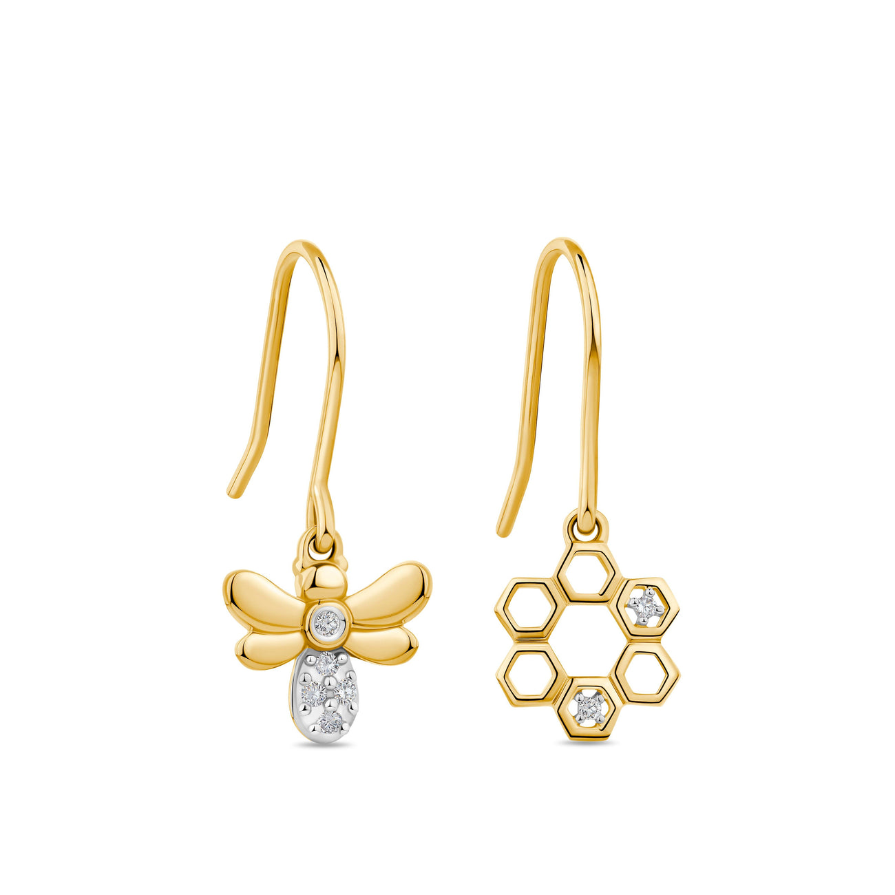 0.55ct TW Diamond Bumble Bee & Honeycomb Earrings in 9ct Yellow Gold