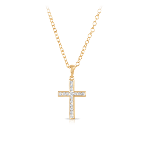 Channel Set Diamond Cross Pendant in 9ct Yellow Gold