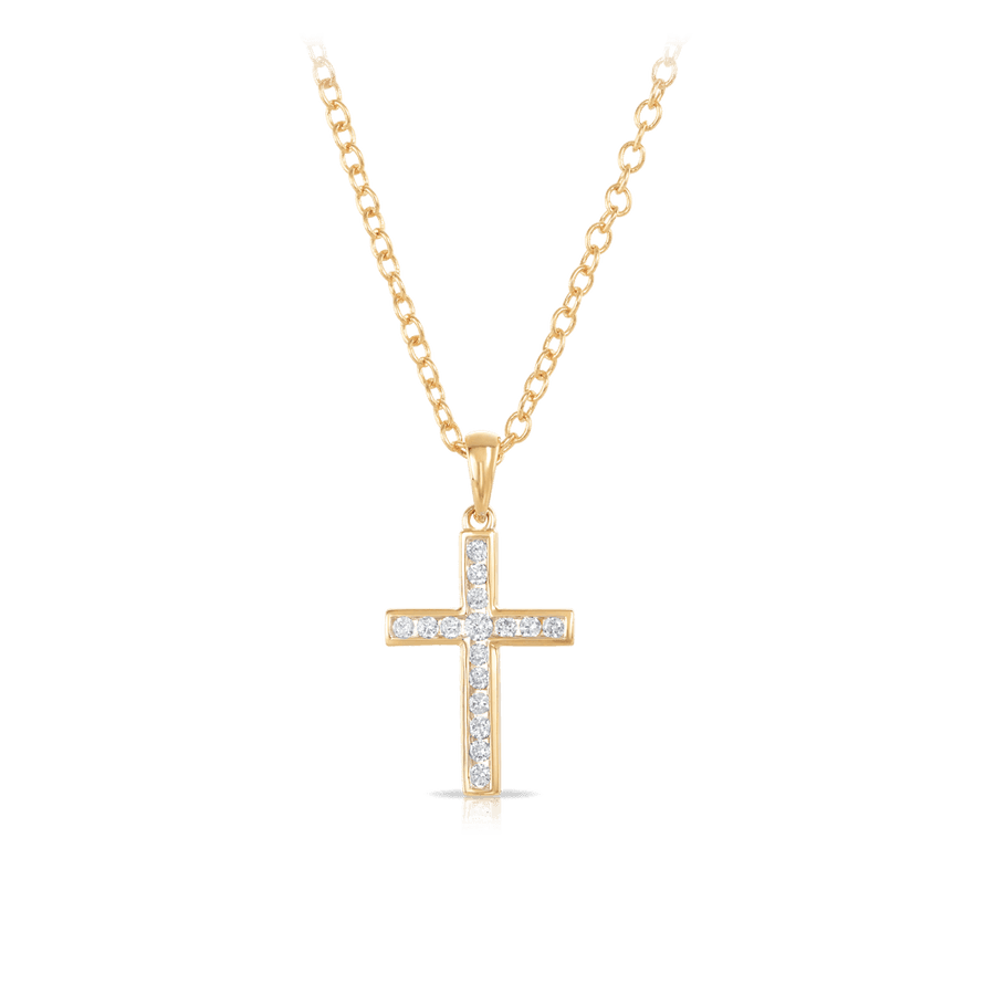 Channel Set Diamond Cross Pendant in 9ct Yellow Gold