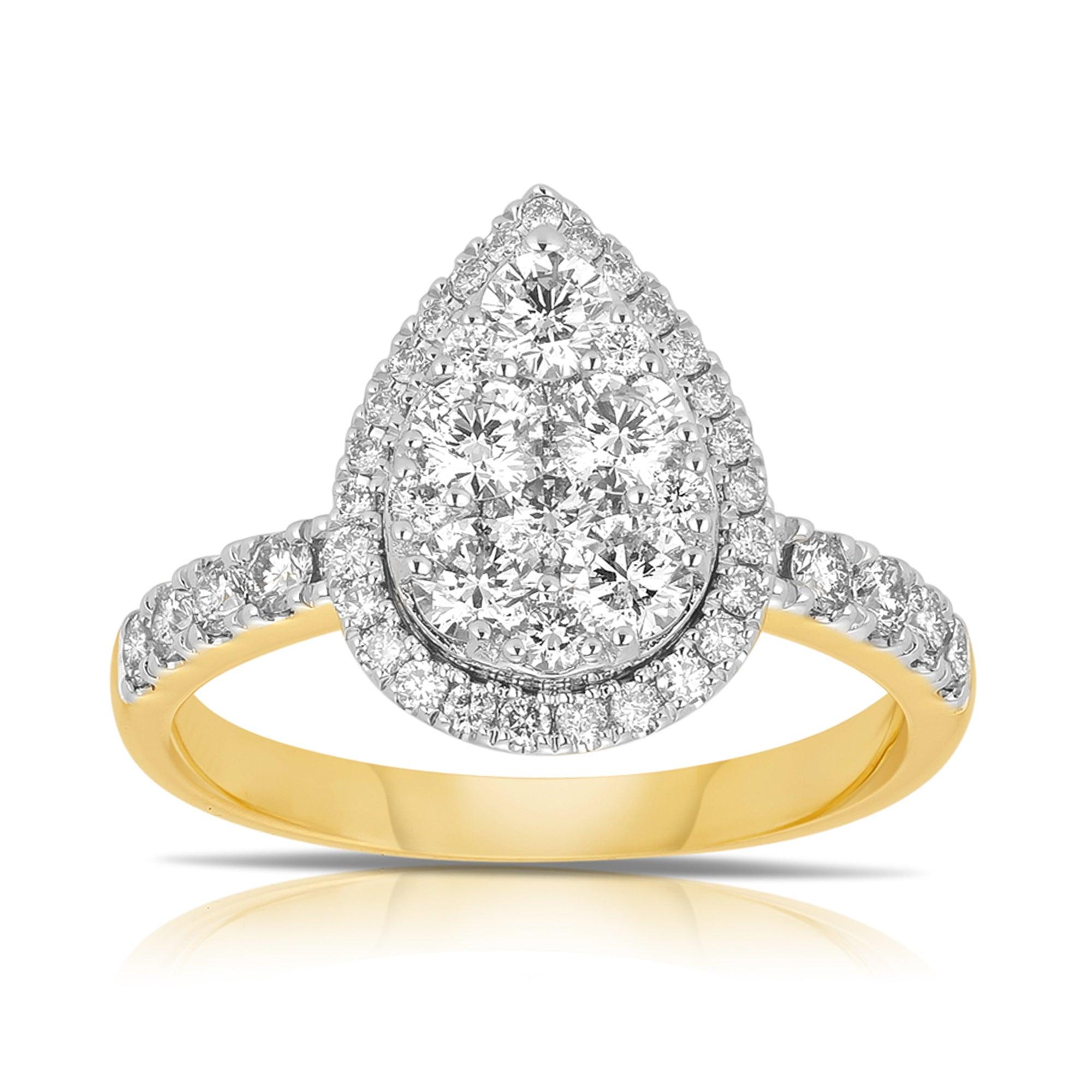 1.20ct TW Pear Shape Cluster Diamond Engagement Ring in 9ct Yellow and ...