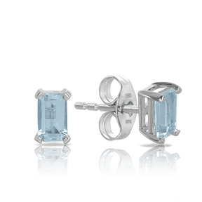 Emerald Cut Aquamarine Stud Earrings - Wallace Bishop