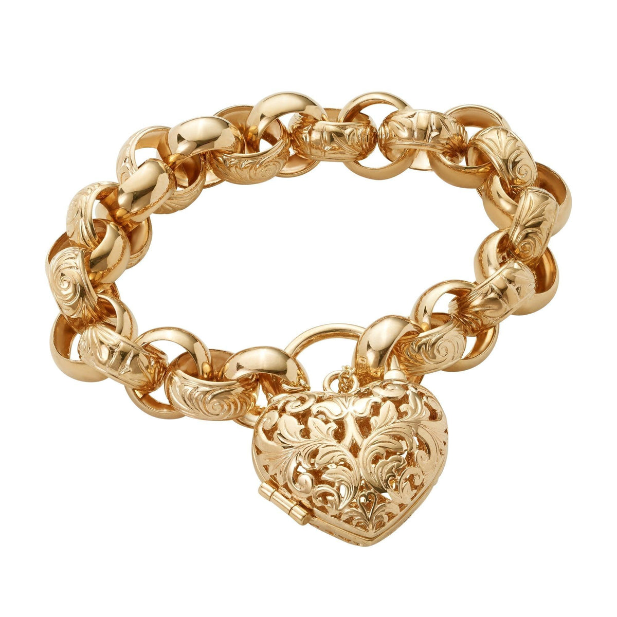 9ct Yellow Gold with 9ct White Gold Heart Charm Bracelet