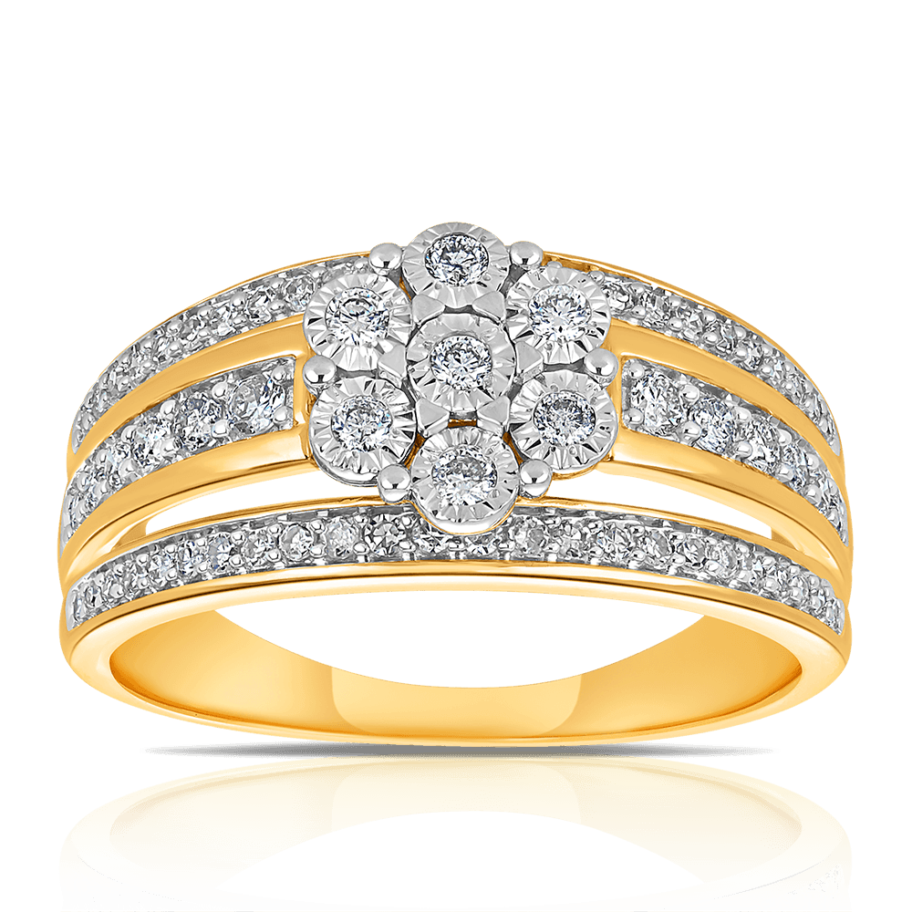 Flower Diamond Dress Ring in 9ct Yellow and White Gold TGW 0.53ct - Wallace Bishop