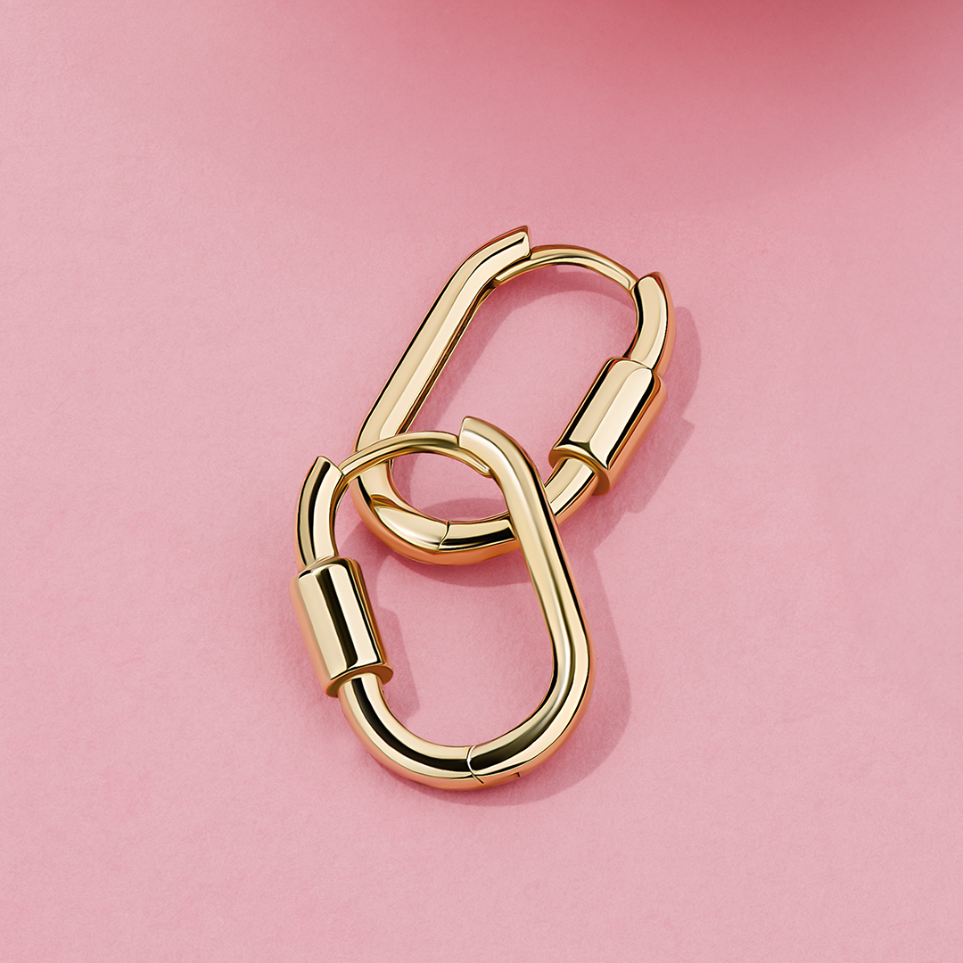 Oval Carabiner Lock Huggie Earrings in 9ct Yellow Gold