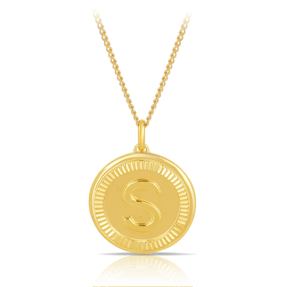 Initial Round Pendant in Solid 9ct Yellow Gold - Wallace Bishop