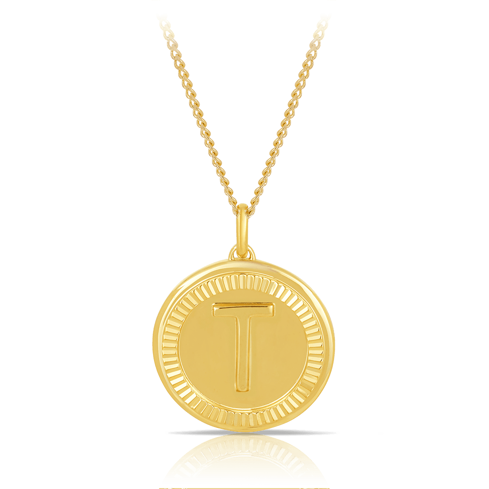 Initial Round Pendant in Solid 9ct Yellow Gold