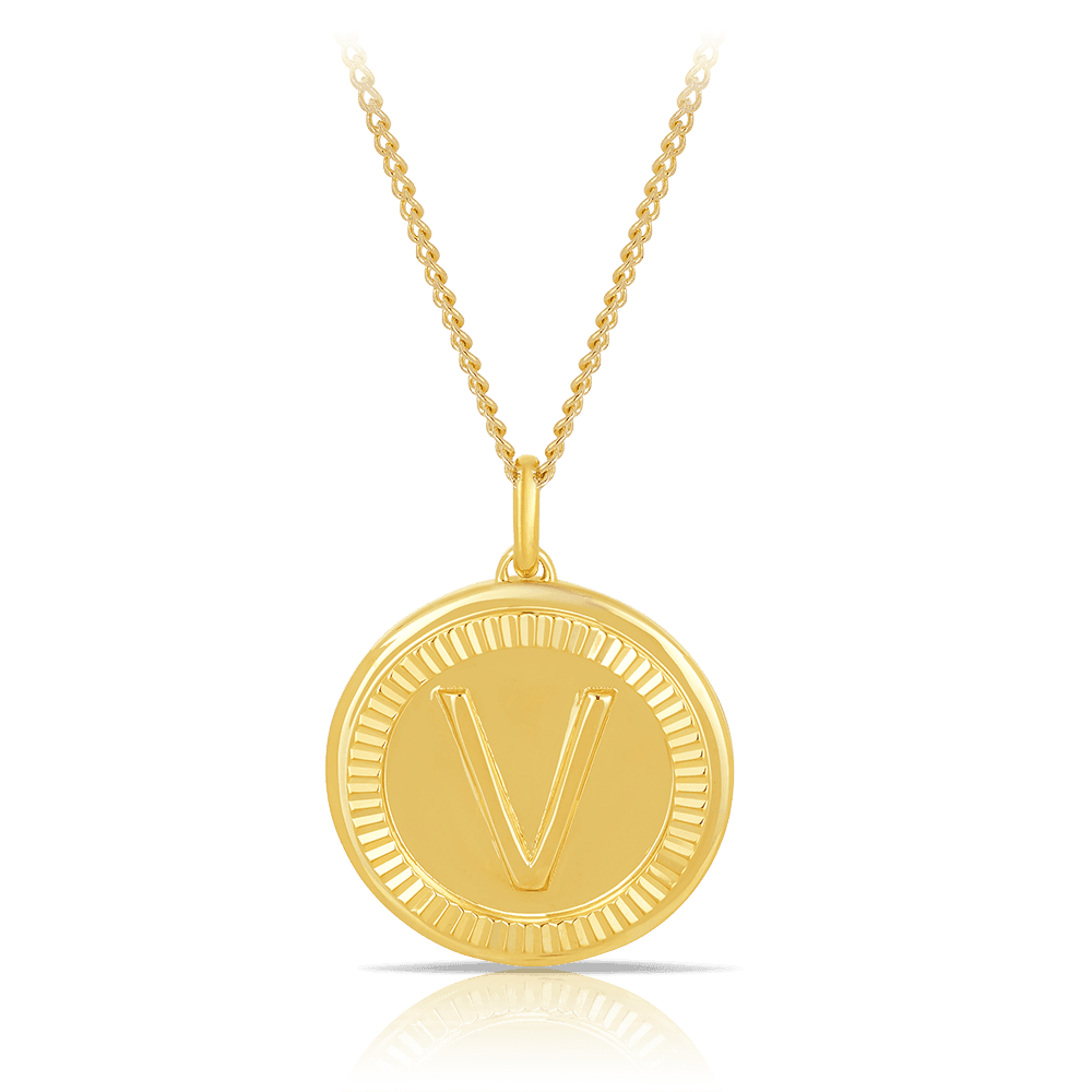 Initial Round Pendant in Solid 9ct Yellow Gold - Wallace Bishop