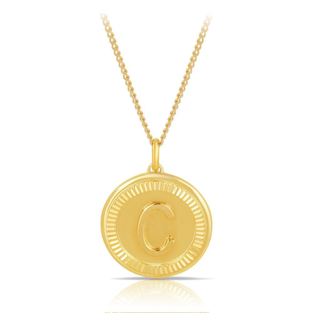 Initial Round Pendant in Solid 9ct Yellow Gold - Wallace Bishop