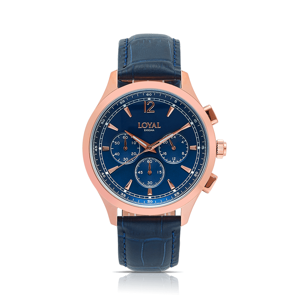 Loyal Men's Enigma Rose PVD Quartz Chronograph Dress Watch Blue Dial