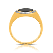 Onyx & Diamond Signet Ring In 9ct Yellow Gold