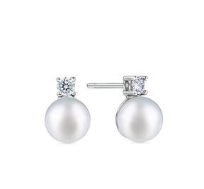 Cubic Zirconia and Freshwater Pearl Earrings in Sterling Silver Rhodium Plate in Gold Bauble