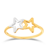 Rhodium Dipped Double Star Ring in 9ct Yellow Gold - Wallace Bishop