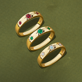 Created Emerald Star Set Band in 9ct Yellow Gold