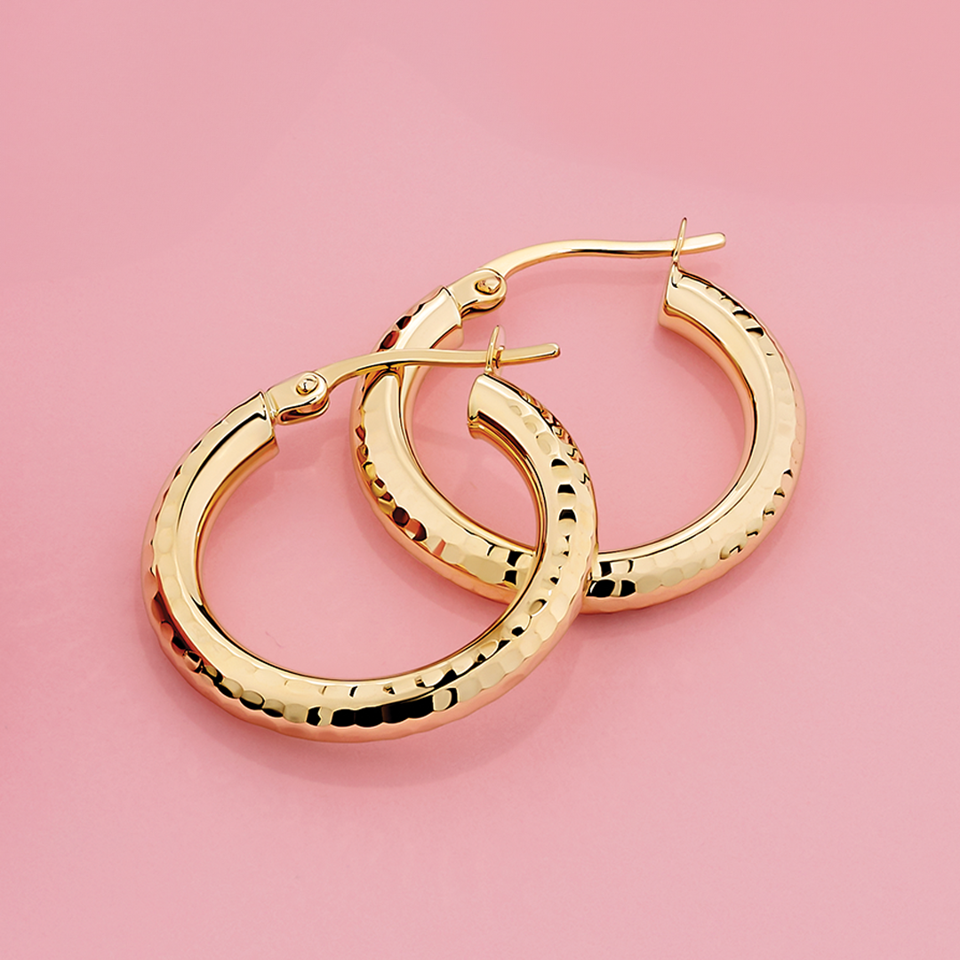 Diamond Cut Hoop Earrings in 9ct Yellow Gold