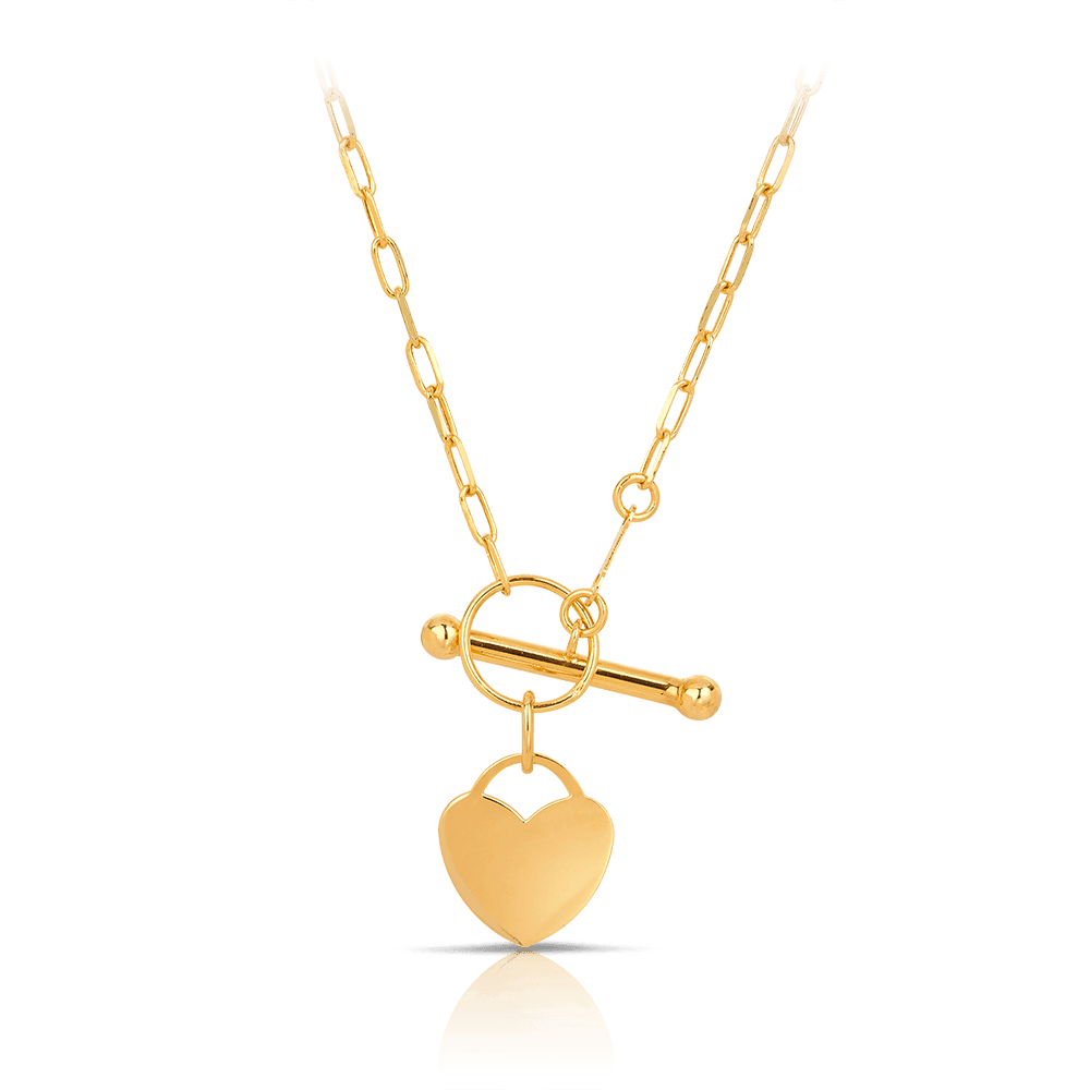 45cm Solid Heart Paperclip Necklace in 9ct Yellow Gold - Wallace Bishop