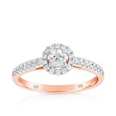 0.25ct TW Round Brilliant Cut Diamond Halo Engagement Ring set in 9ct Rose Gold - Wallace Bishop